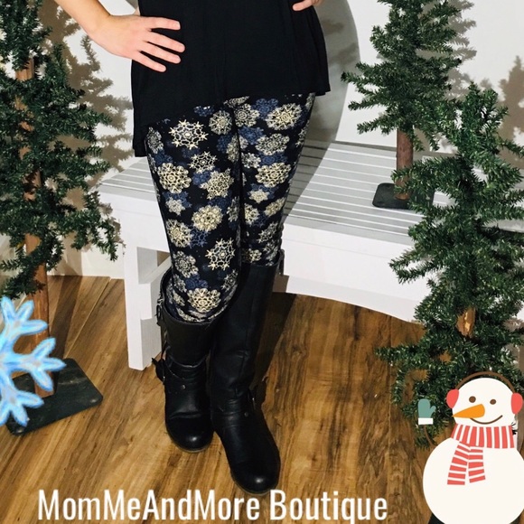 OS NEW Womens Christmas Winter Snowflake Leggings Black Blue White - Picture 6 of 9